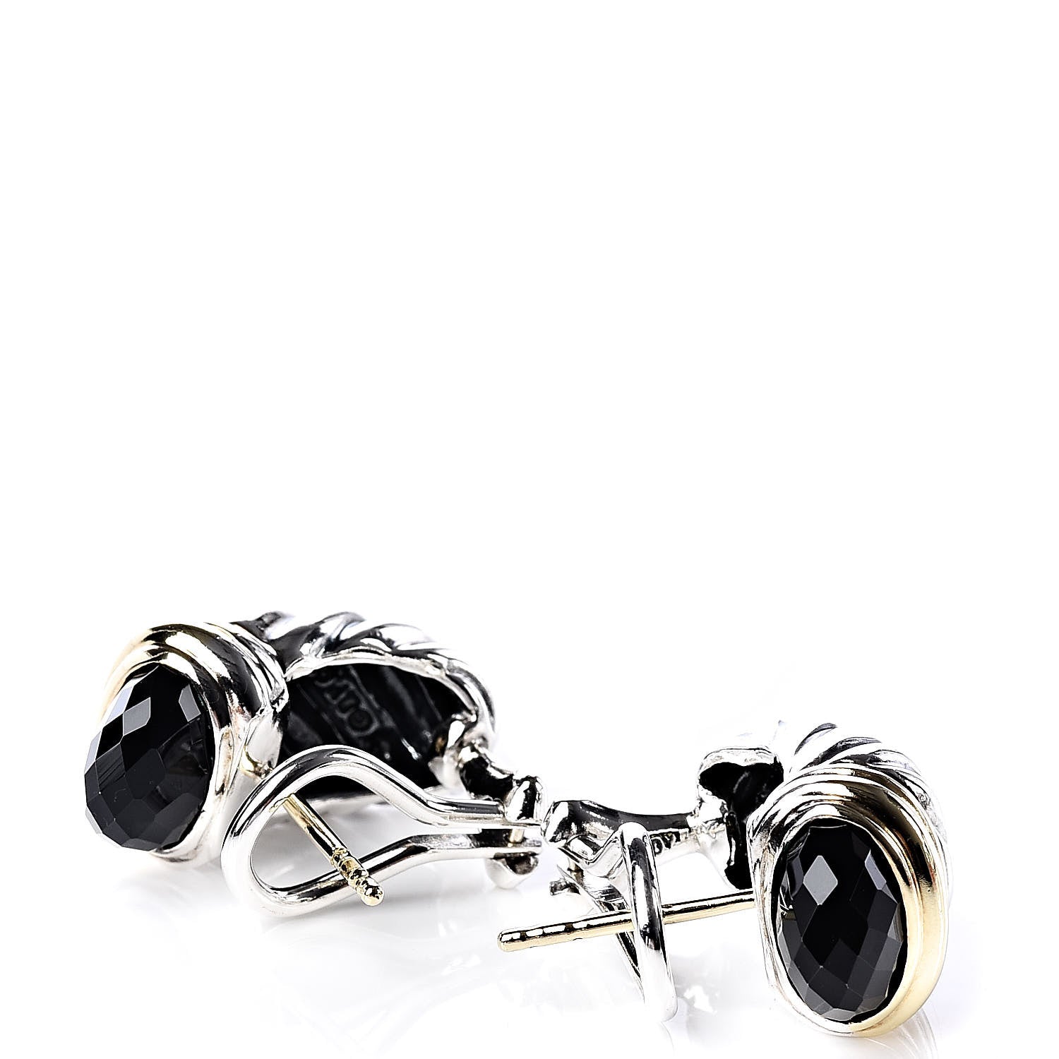 David Yurman Sterling Silver 18K Yellow Gold Black Onyx Shrimp Earrings 3 of 5