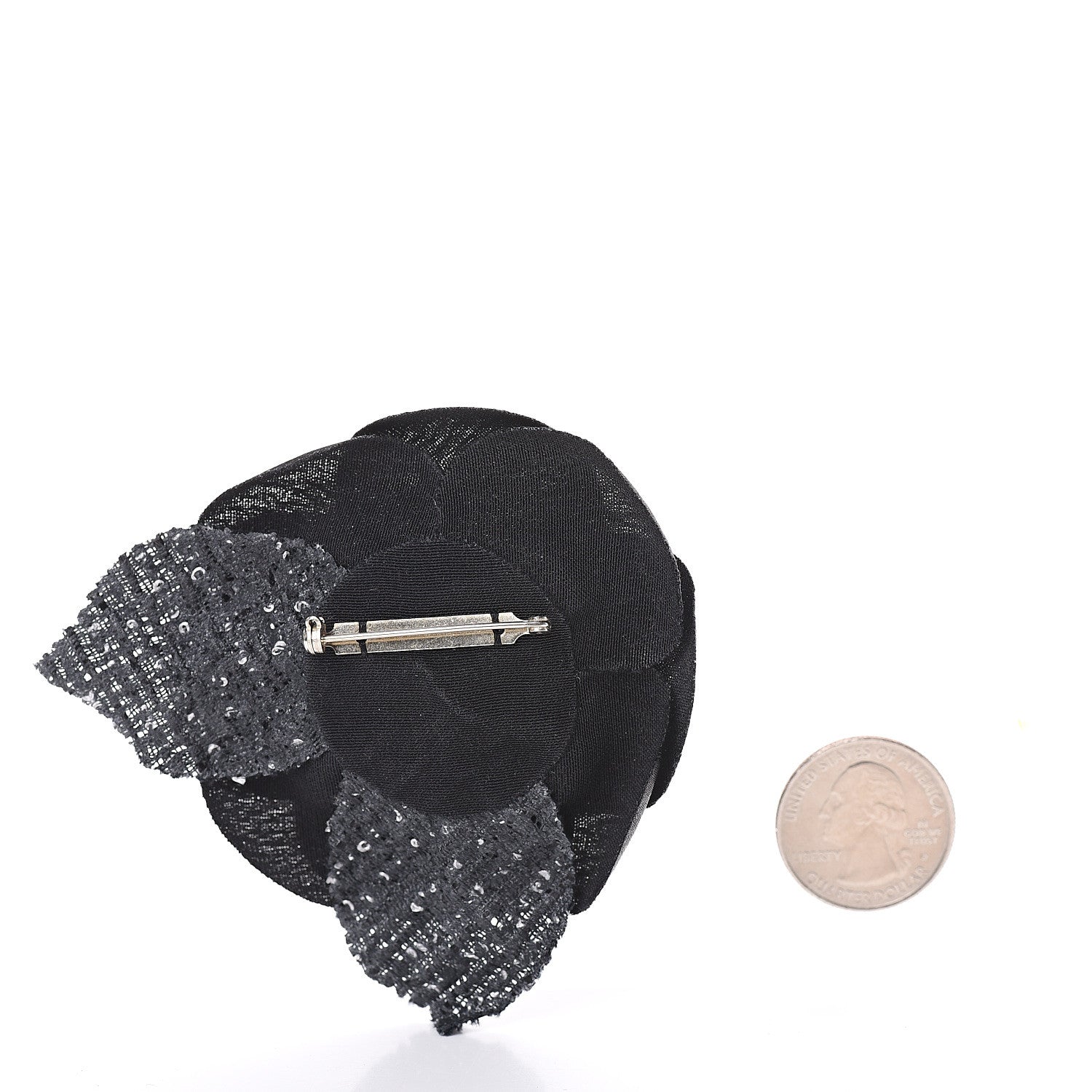 Chanel Tweed Camellia Pin Brooch Black White 2 of 4