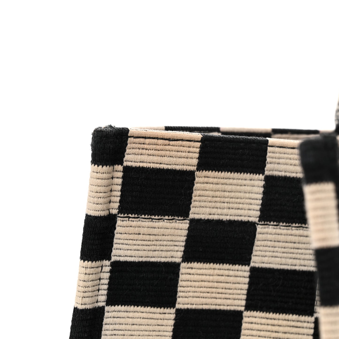 Canvas Embroidered Checkered Book Tote Black White