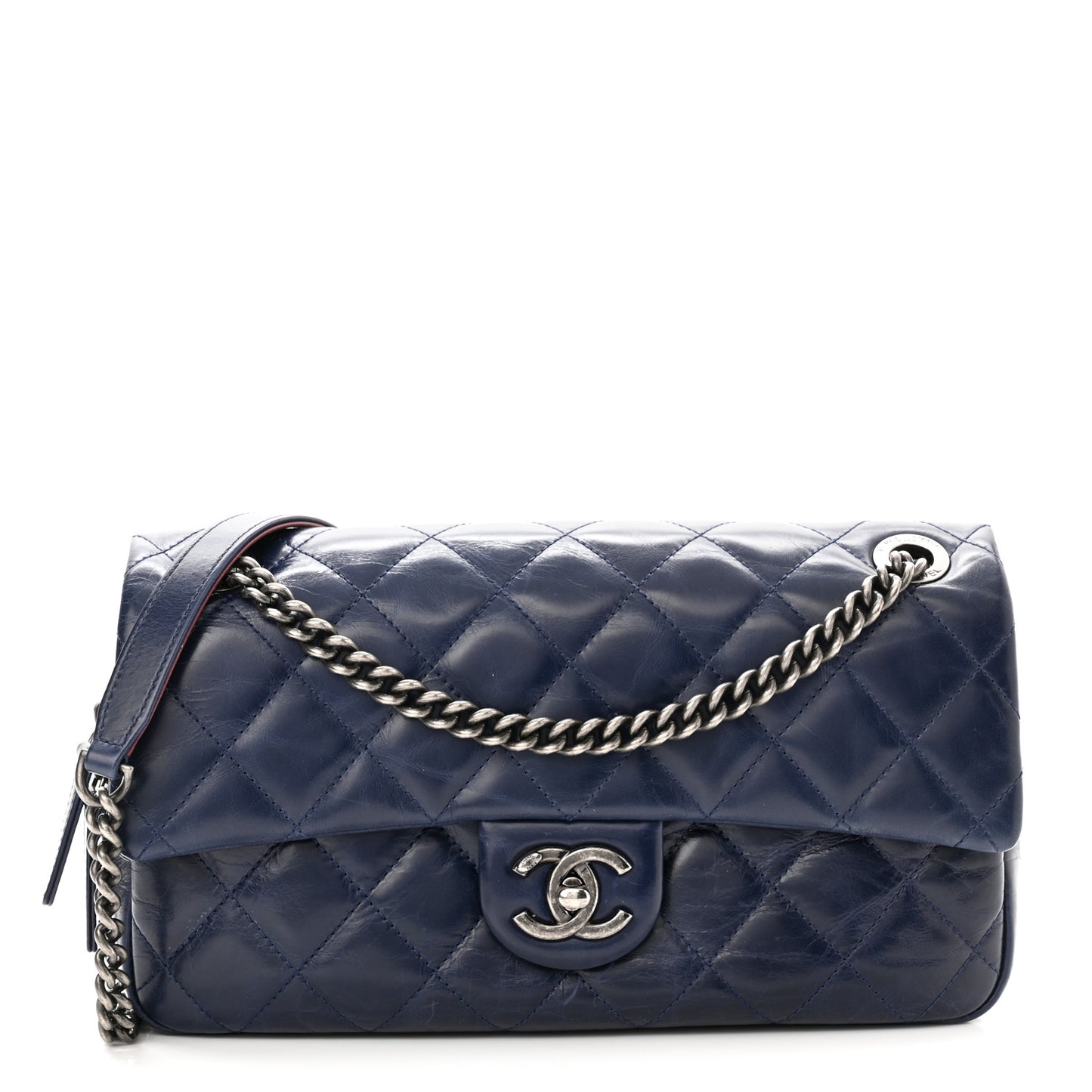 Glazed Calfskin Quilted Medium Duo Color Flap Blue