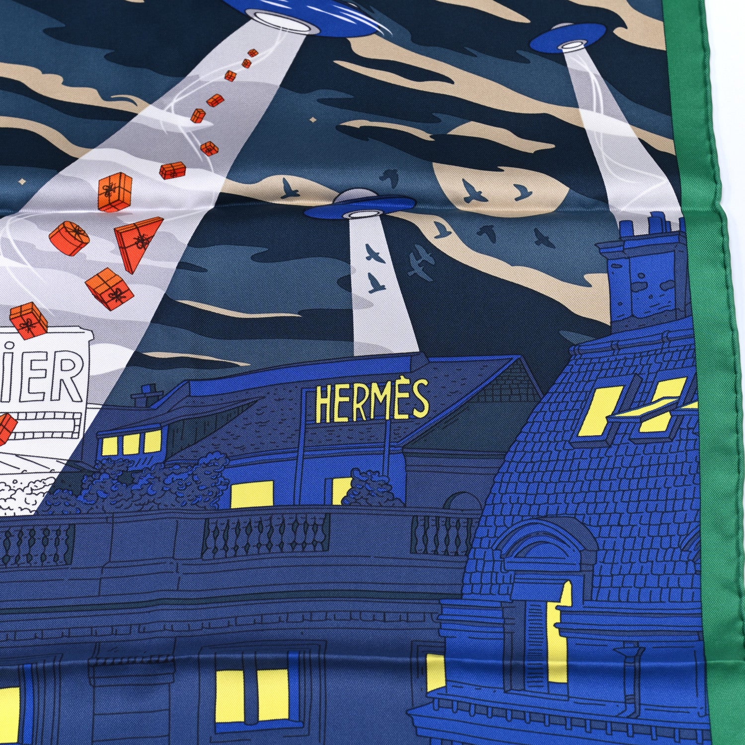 Hermes Silk Space Shopping Au Faubourg Scarf 90 Bleu Vert Rouge 4 of 8