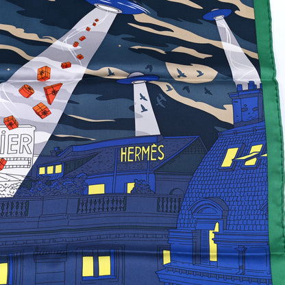 Hermes Silk Space Shopping Au Faubourg Scarf 90 Bleu Vert Rouge 4 of 8