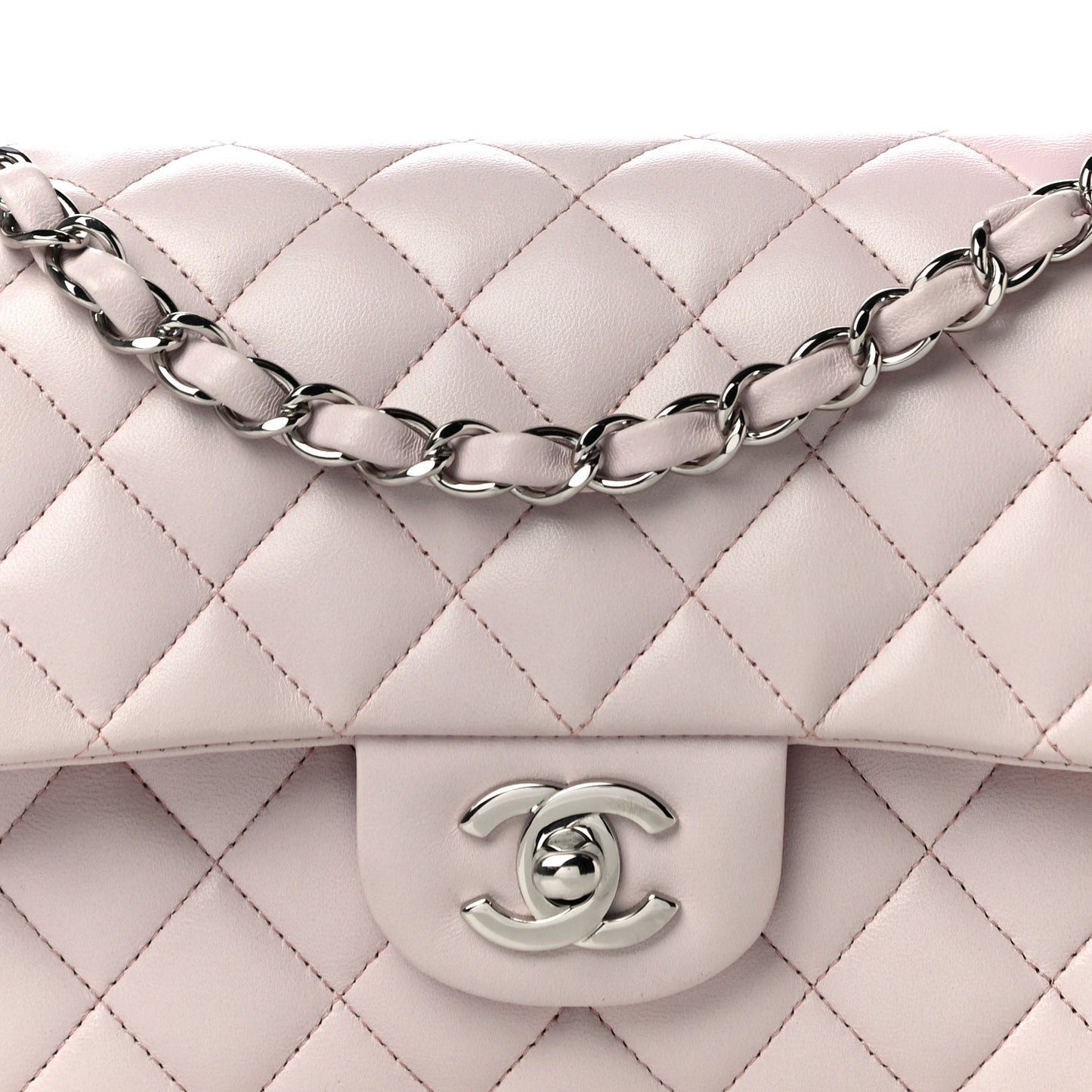 Lambskin Quilted Small Double Flap Light Pink