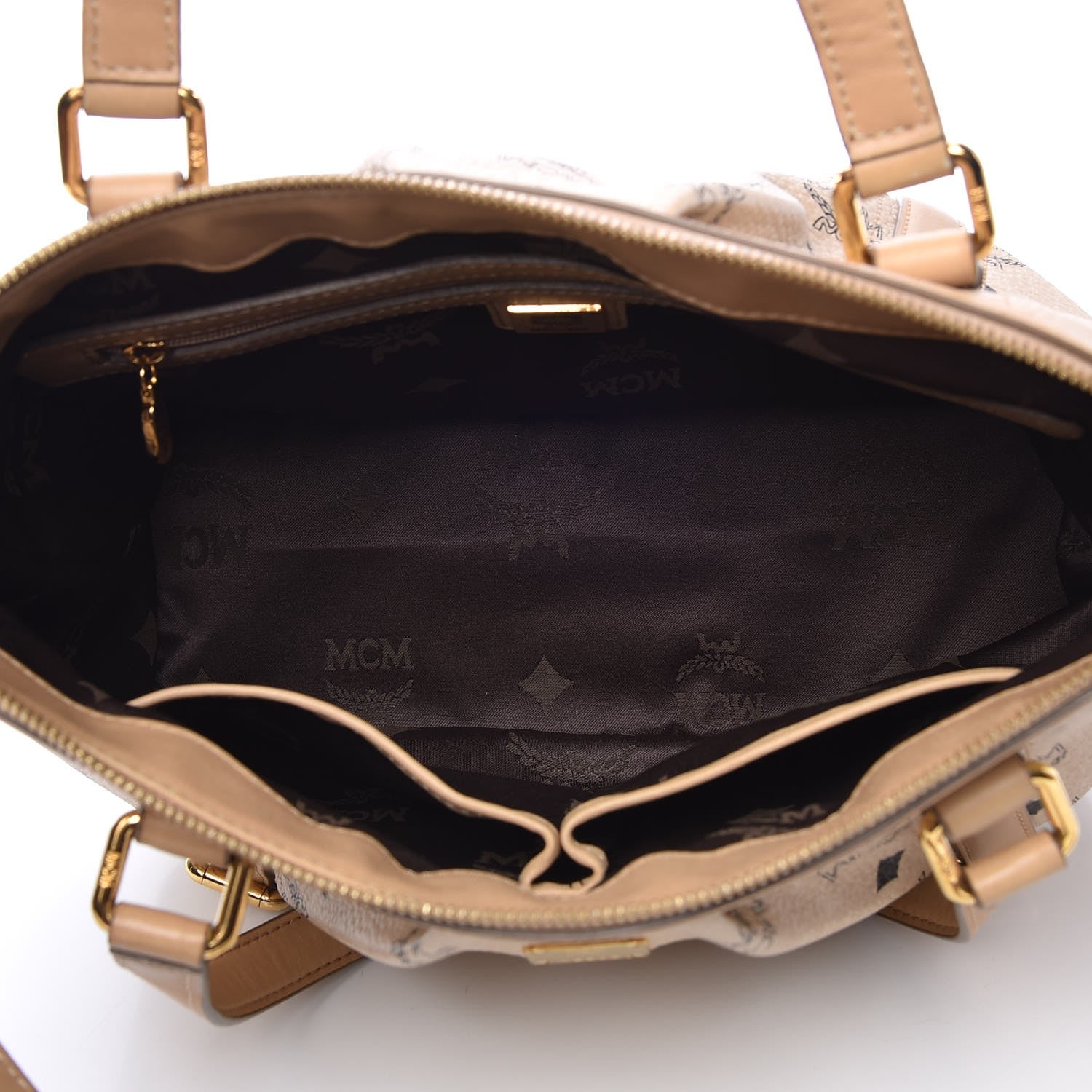 MCM Visetos Medium Essentials Shopper Tote Beige 6 of 10
