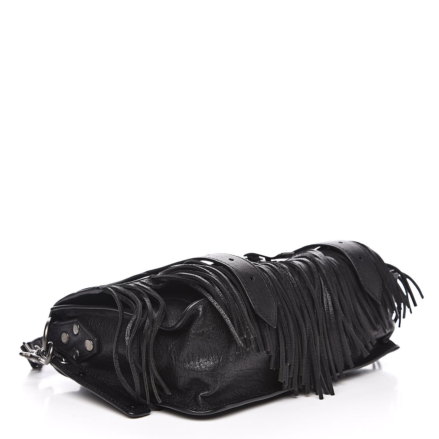 Lambskin Tiny Fringe Lux PS1 Satchel Black