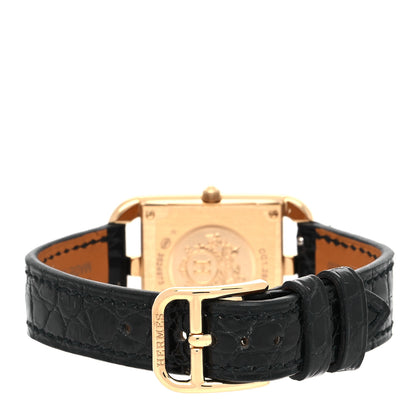 Hermes 18K Yellow Gold Alligator Diamond Mother of Pearl 23mm Cape Cod Quartz Watch Noir 3 of 5