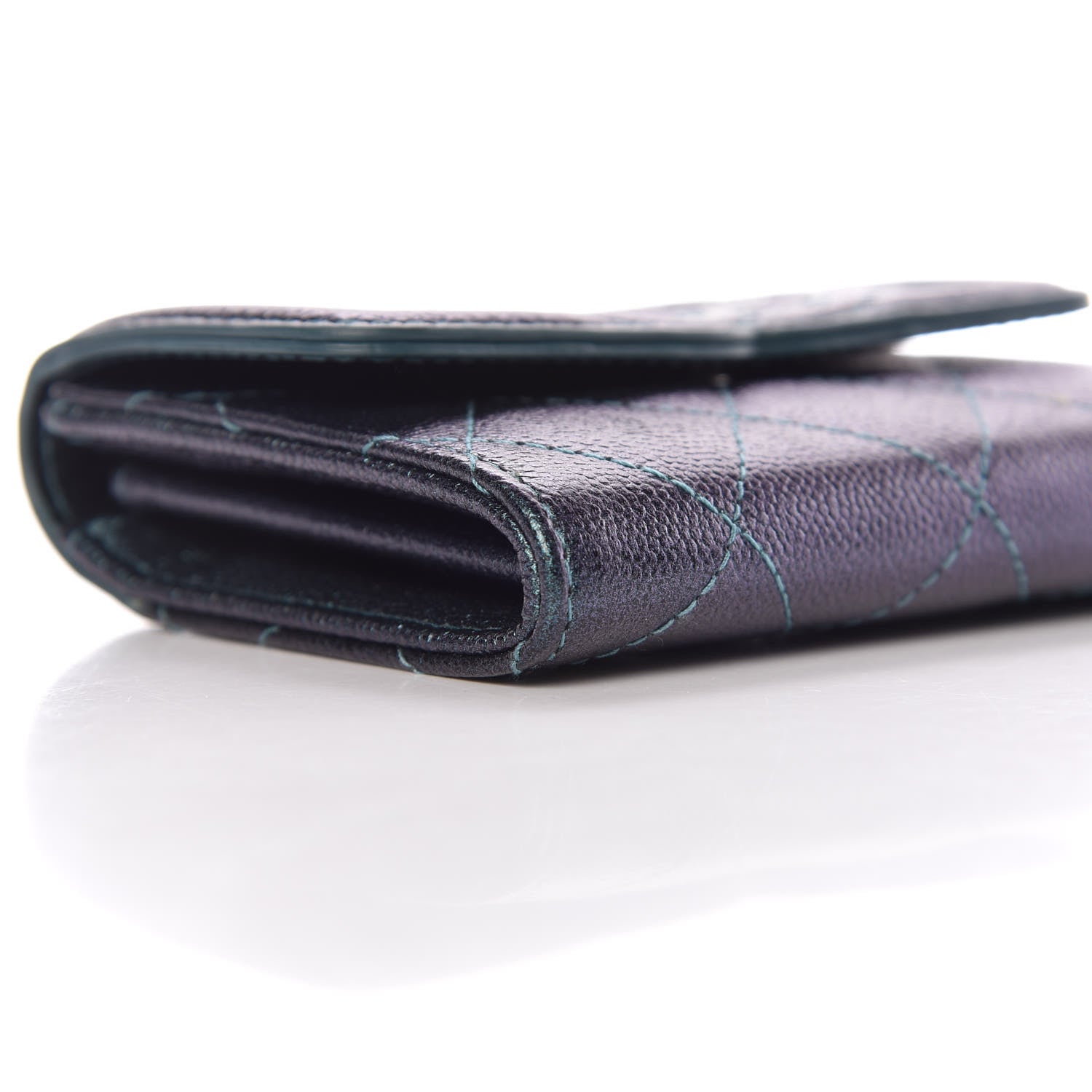 Chanel Iridescent Caviar Quilted Filigree Card Holder Dark Turquoise 5 of 12
