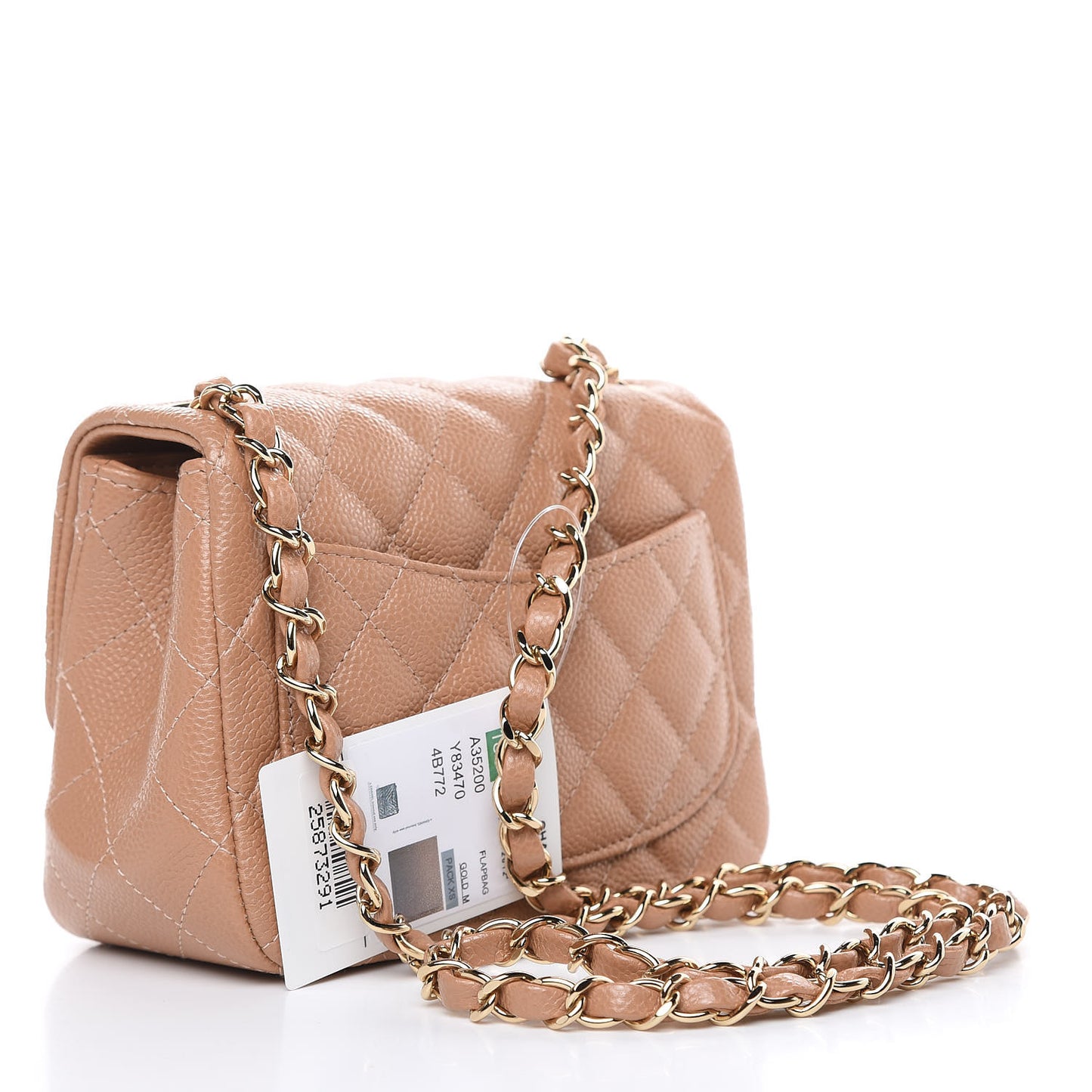 Caviar Quilted Mini Square Flap Beige