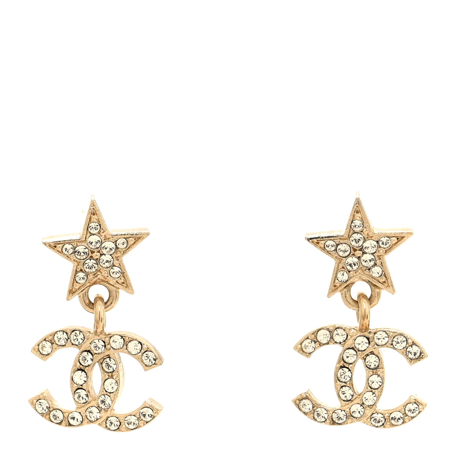 Chanel Crystal CC Star Drop Earrings Gold 1 of 5
