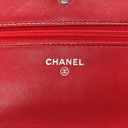 Chanel Lambskin Quilted Wallet On Chain WOC Red 6 of 10