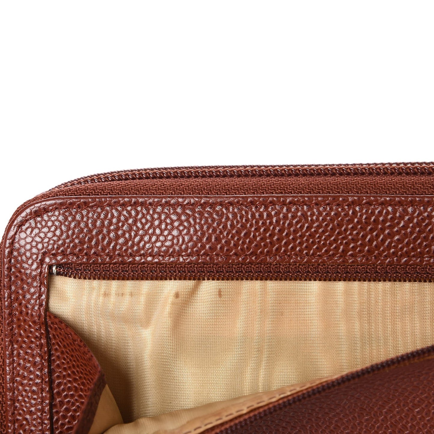 Caviar Large Timeless CC Gusset Zip Around Wallet Brown