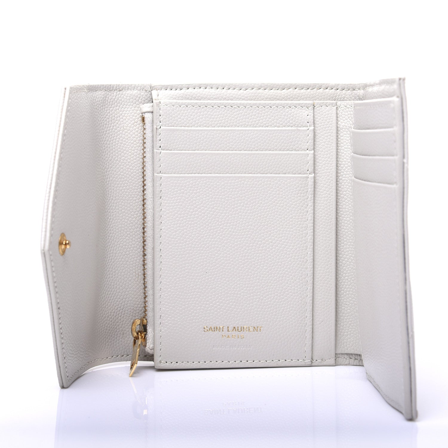 Saint Laurent Grain De Poudre Matelasse Chevron Monogram Compact Tri Fold Wallet Crema Soft 5 of 8