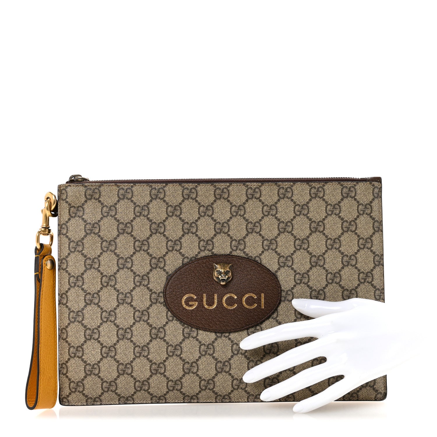 Gucci GG Supreme Monogram Neo Vintage Zip Wristlet Pouch Beige New Acero Crop 2 of 6