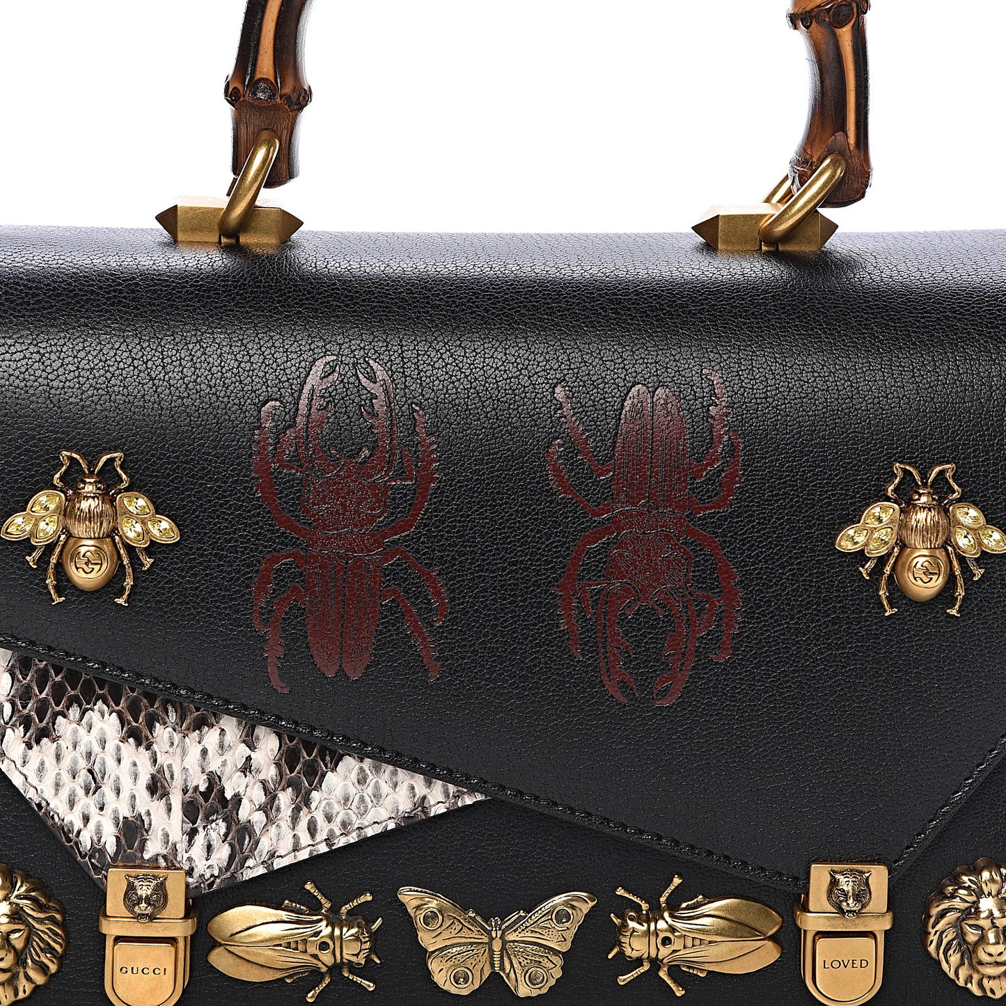 Calfskin Snakeskin Studded Small Ottilia Top Handle Bag Black