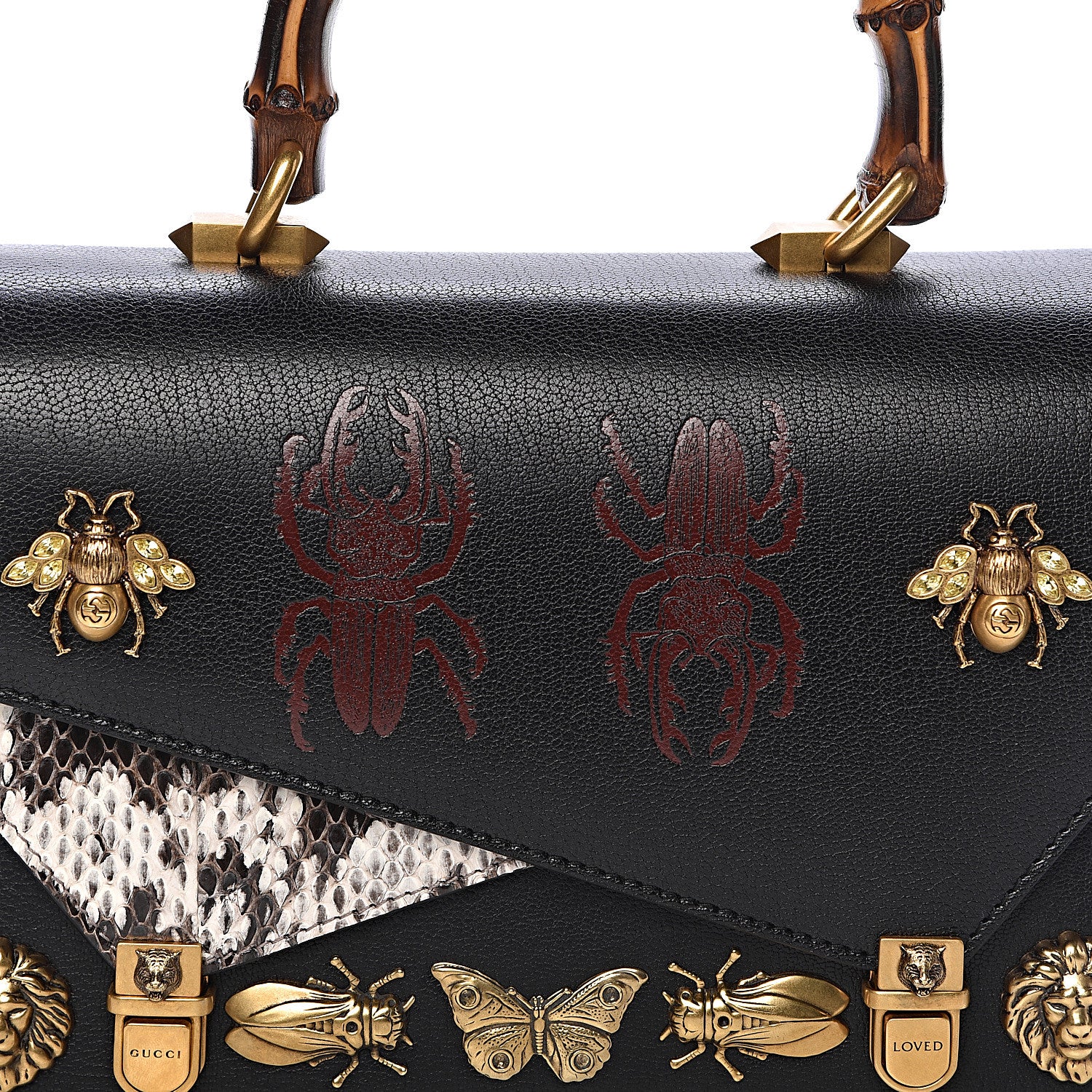 Gucci Calfskin Snakeskin Studded Small Ottilia Top Handle Bag Black 12 of 12