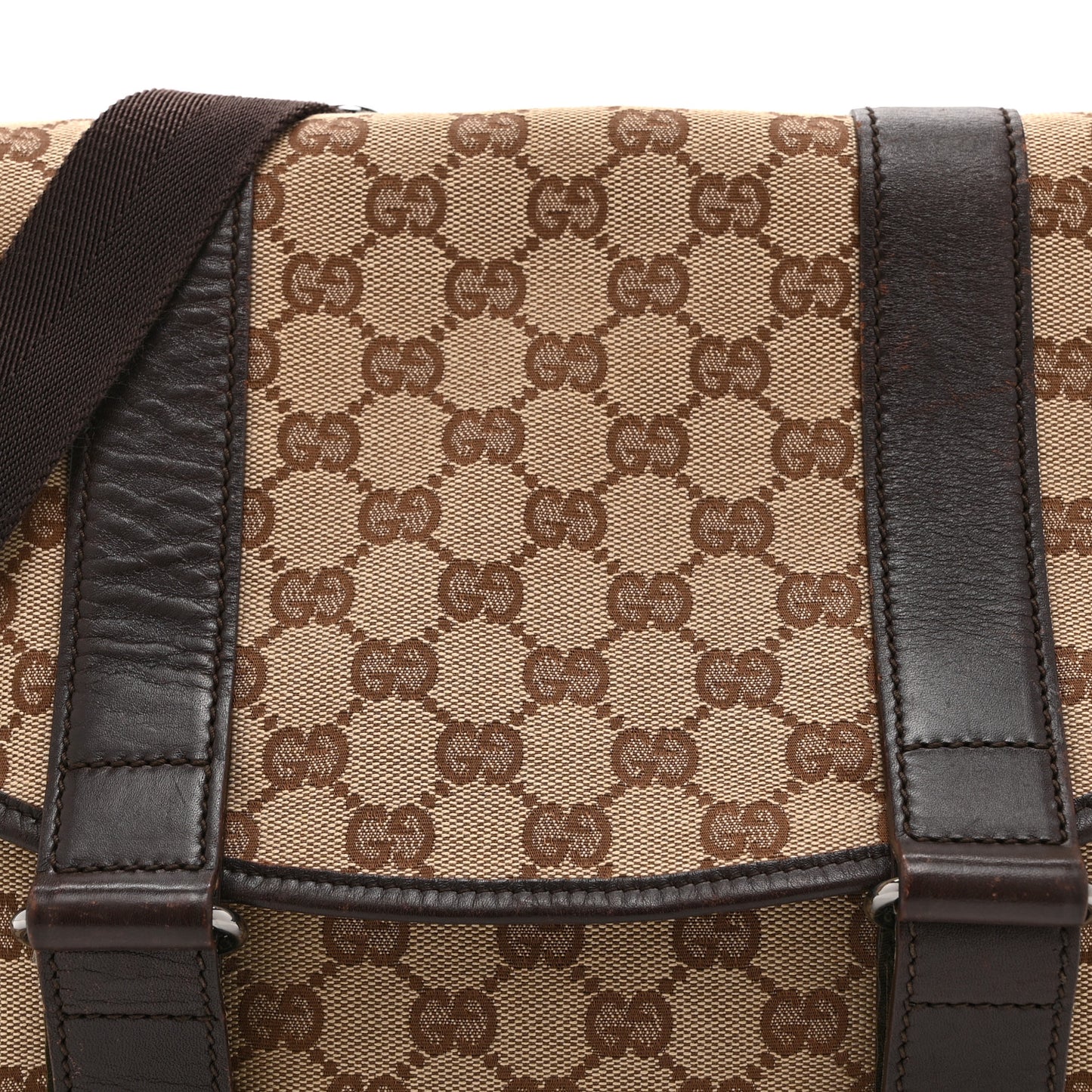 Monogram Medium Double Buckle Flap Messenger Bag Beige Dark Brown
