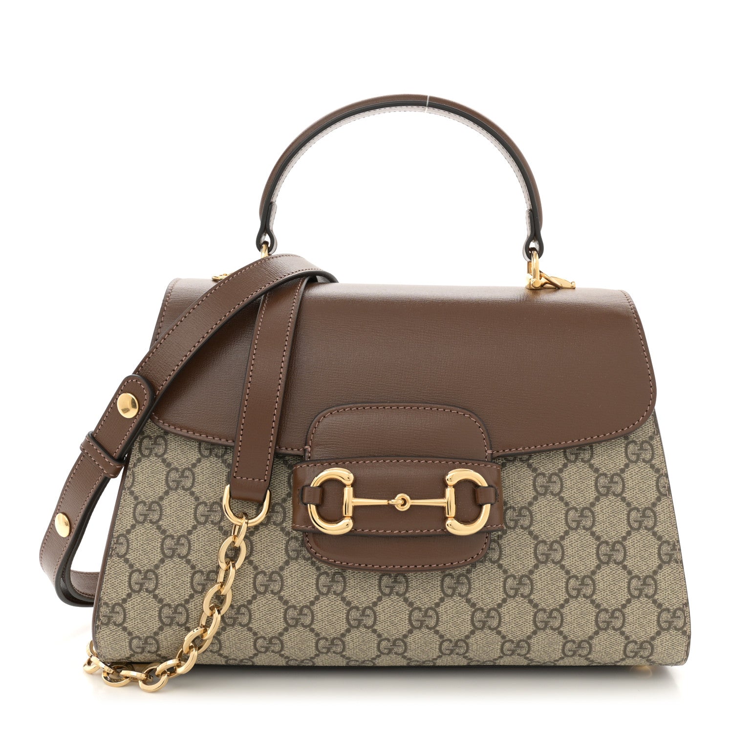 Gucci GG Supreme Monogram Calfskin Medium Horsebit 1955 Top Handle Bag Beige Ebony Brown Sugar 1 of 9