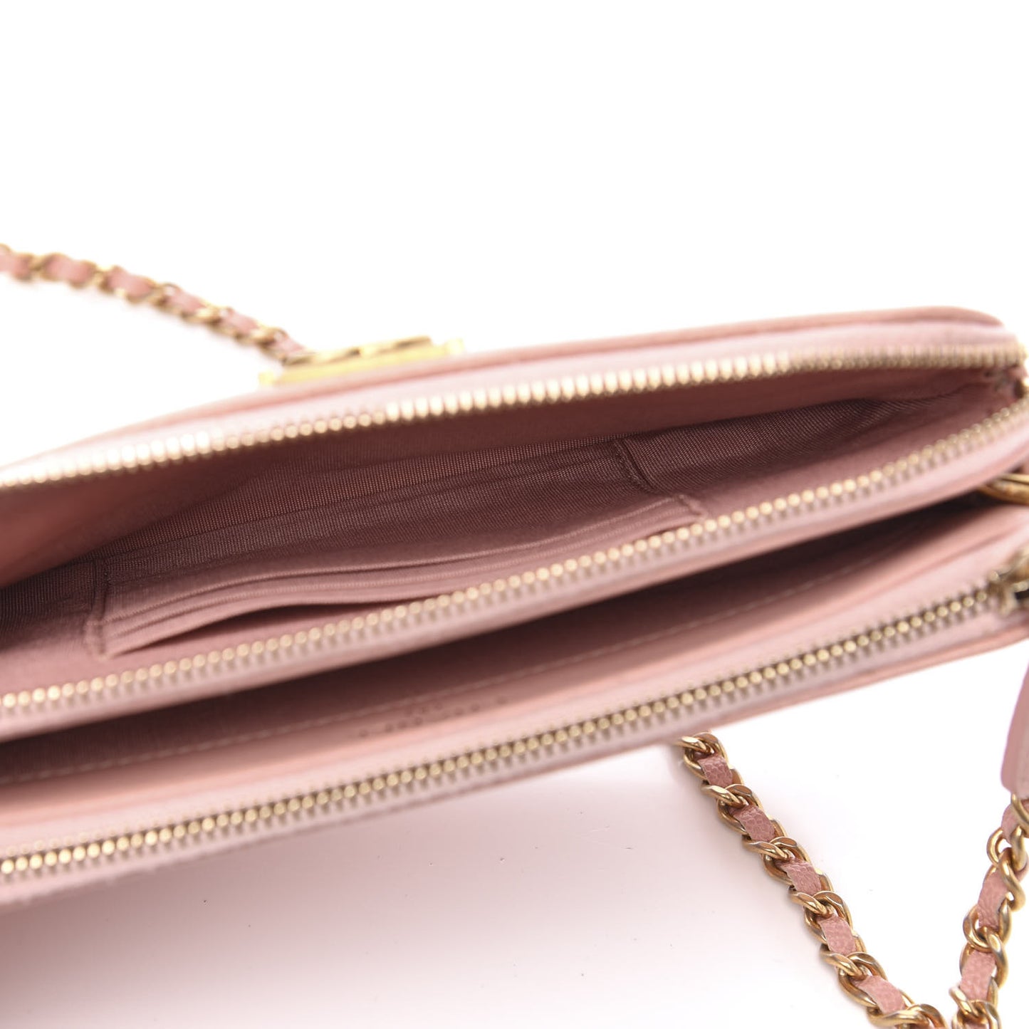 Caviar Quilted Small Boy Clutch With Chain Pink