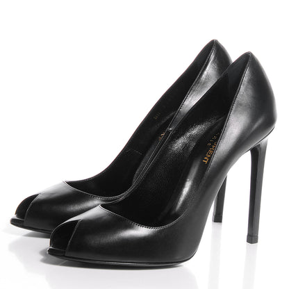 Saint Laurent Calfskin Paris 105 Peep Toe Escarpin Pumps 39 Black 3 of 7