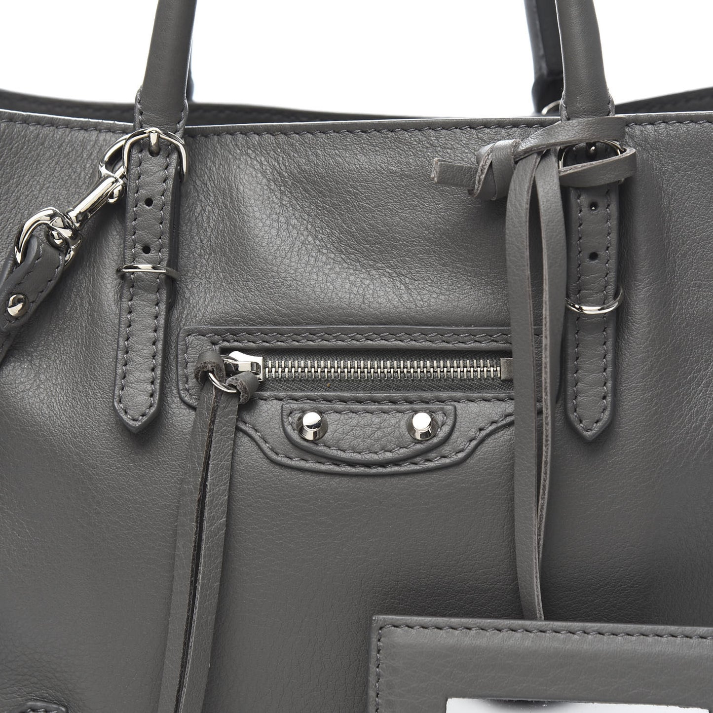 Calfskin Papier Mini A4 Zip Around Tote Gris Metal