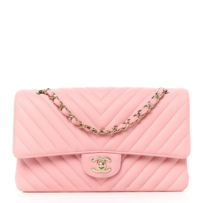 Chanel Caviar Flat Chevron Quilted Medium Double Flap Pink 1 of 11