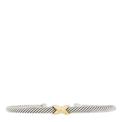 David Yurman Sterling Silver 18K Yellow Gold 4mm X Station Cable Bracelet 1 of 3