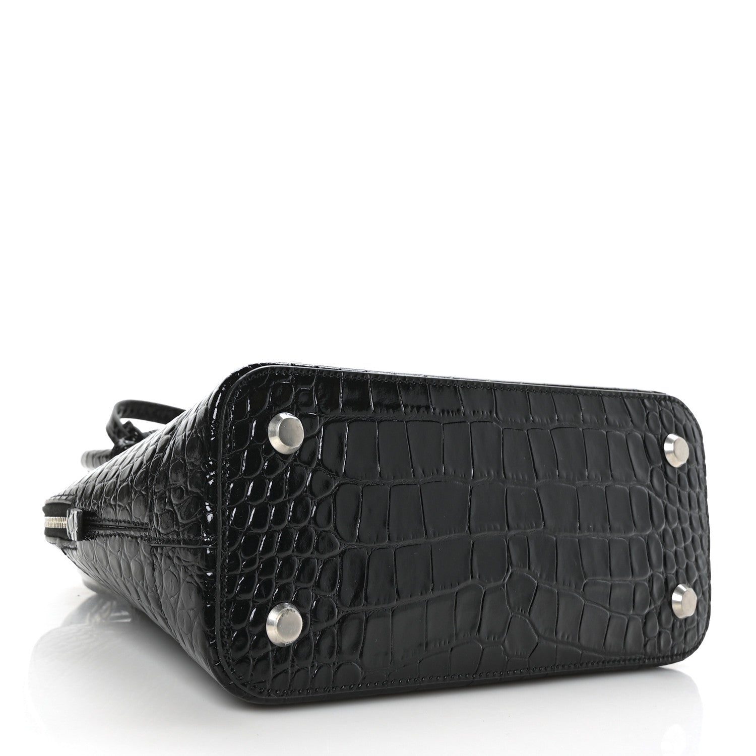 Balenciaga Shiny Calfskin Logo Crocodile Embossed S Ville Top Handle Bag Black White 4 of 7