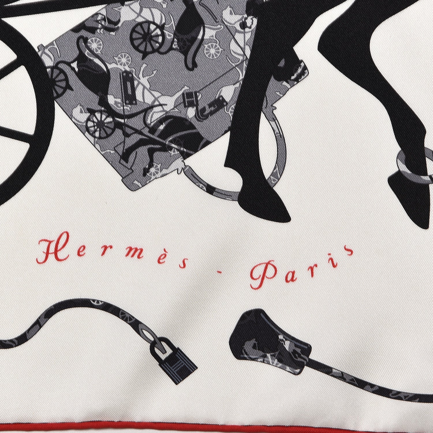 Hermes Silk Kelly En Caleche Scarf 70 White Black Gris 3 of 5