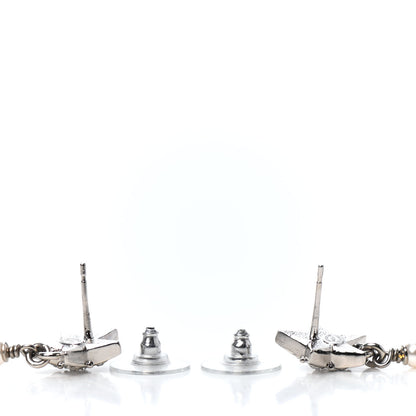 Chanel Crystal Pearl CC Star Drop Earrings Silver 3 of 4
