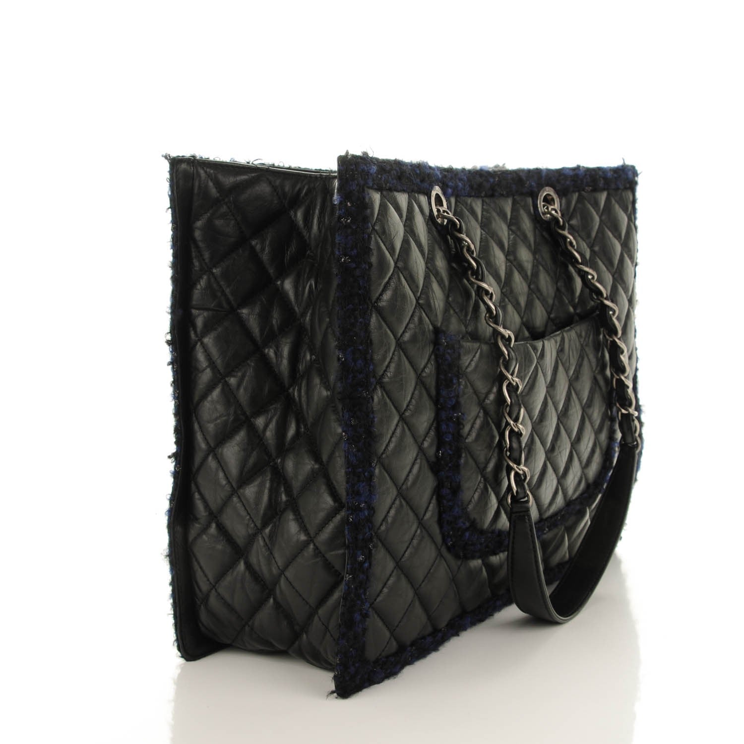 Chanel Aged Calfskin Quilted Tweed Large Secrets Tote Black 3 of 7