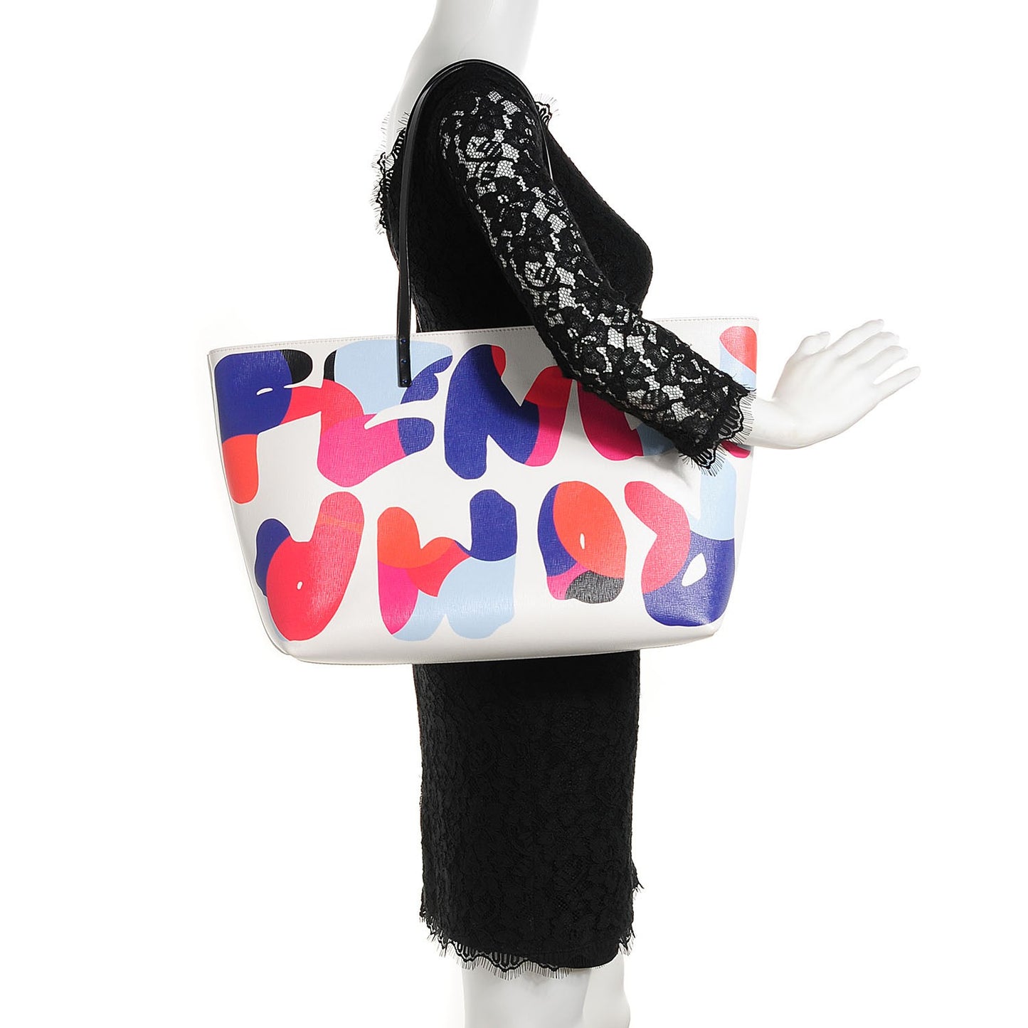 Vitello Elite Roma Print Signature Roll Tote White Multicolor