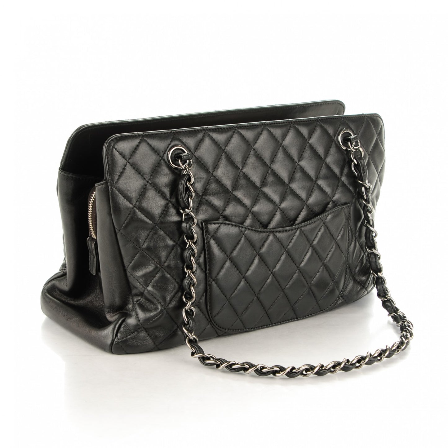 Lambskin Quilted CC Shopping Tote Black