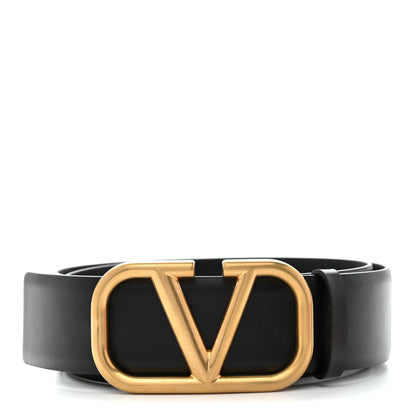 Valentino Garavani Glossy Calfskin VLogo Belt 90 36 Black 1 of 8