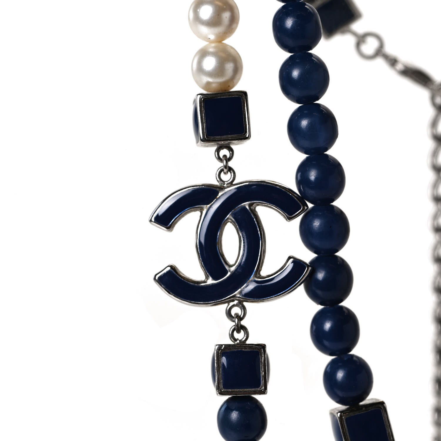 Chanel Pearl CC Long Necklace Pearly White Blue 4 of 7