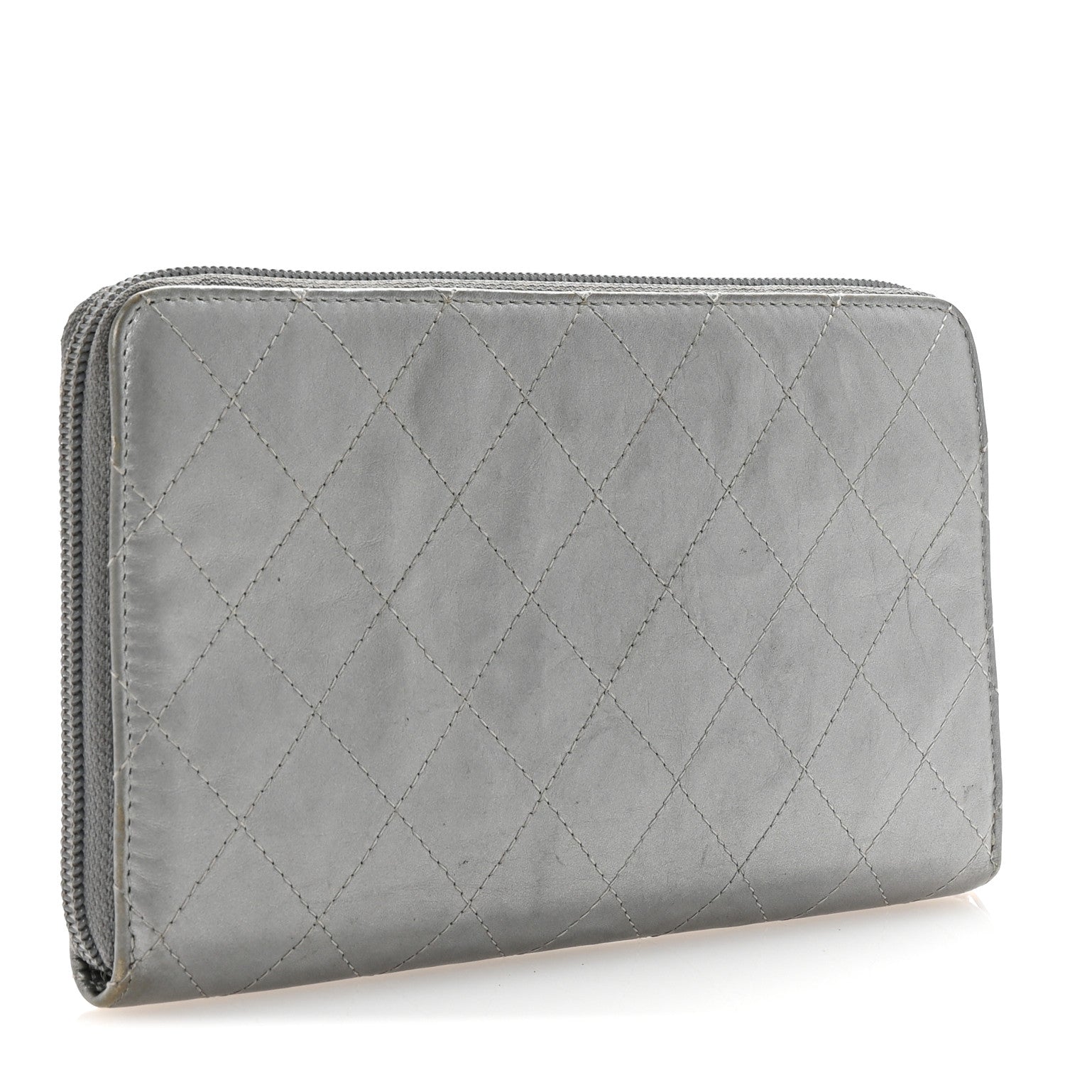 Chanel Metallic Aged Calfskin Quilted Palette Large Zip Around Organizer Wallet Silver 3 of 9