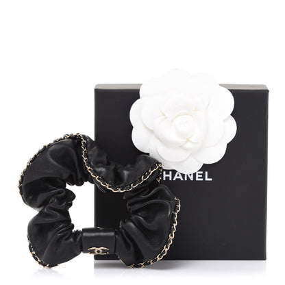 Chanel Lambskin Chain CC Hair Scrunchie Black Gold 6 of 6