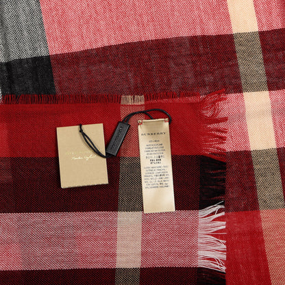 Burberry Wool Cashmere Tonal Check Lightweight Scarf Parade Red 4 of 4