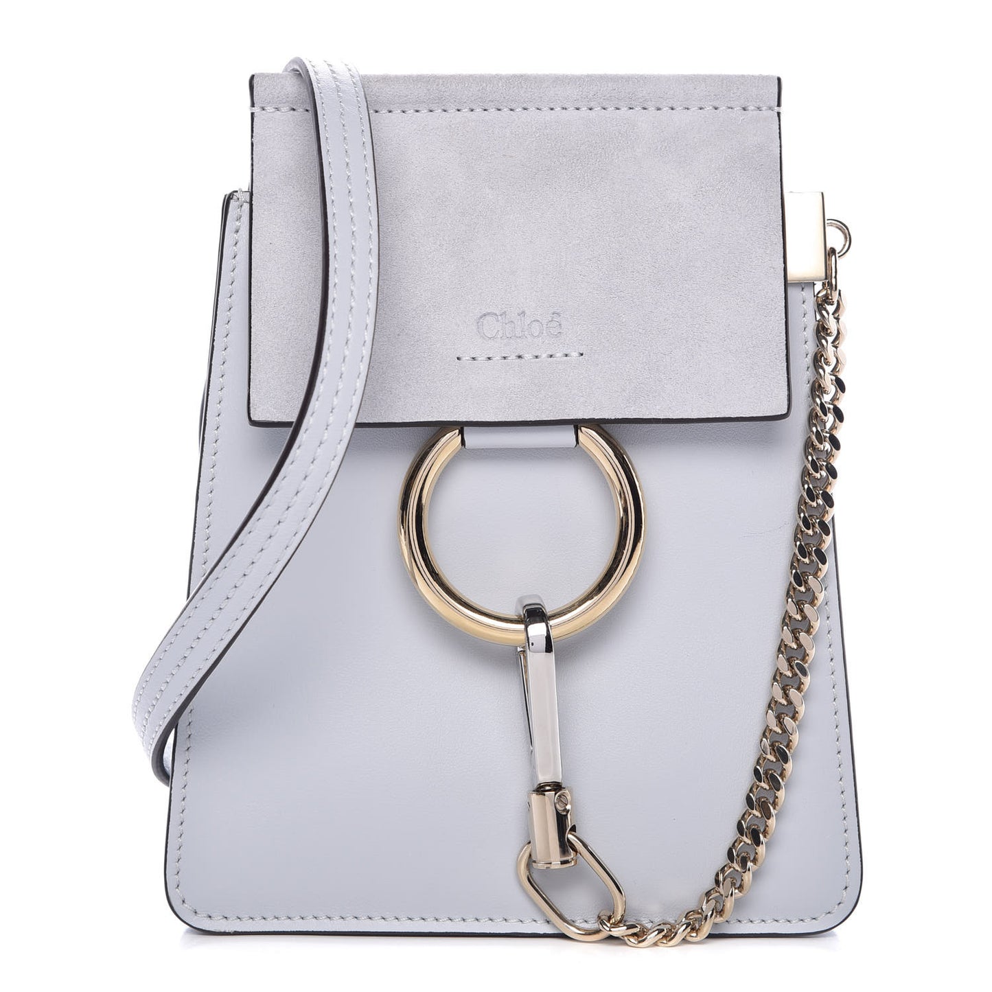 Suede Calfskin Mini Faye Bracelet Bag Light Cloud
