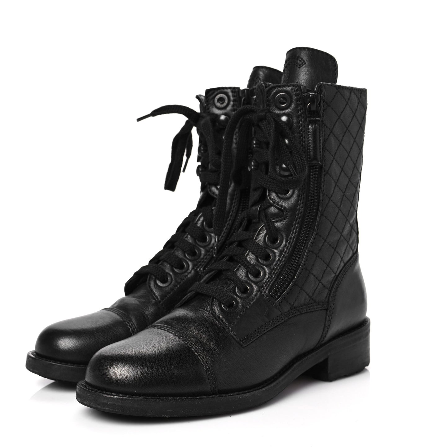 Sheepskin Quilted Lace Up Combat Boots 35 Black