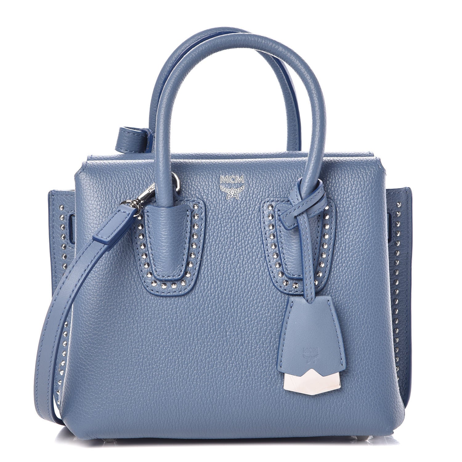 MCM Grained Calfskin Studded Mini Milla Tote Luft Blue 1 of 9