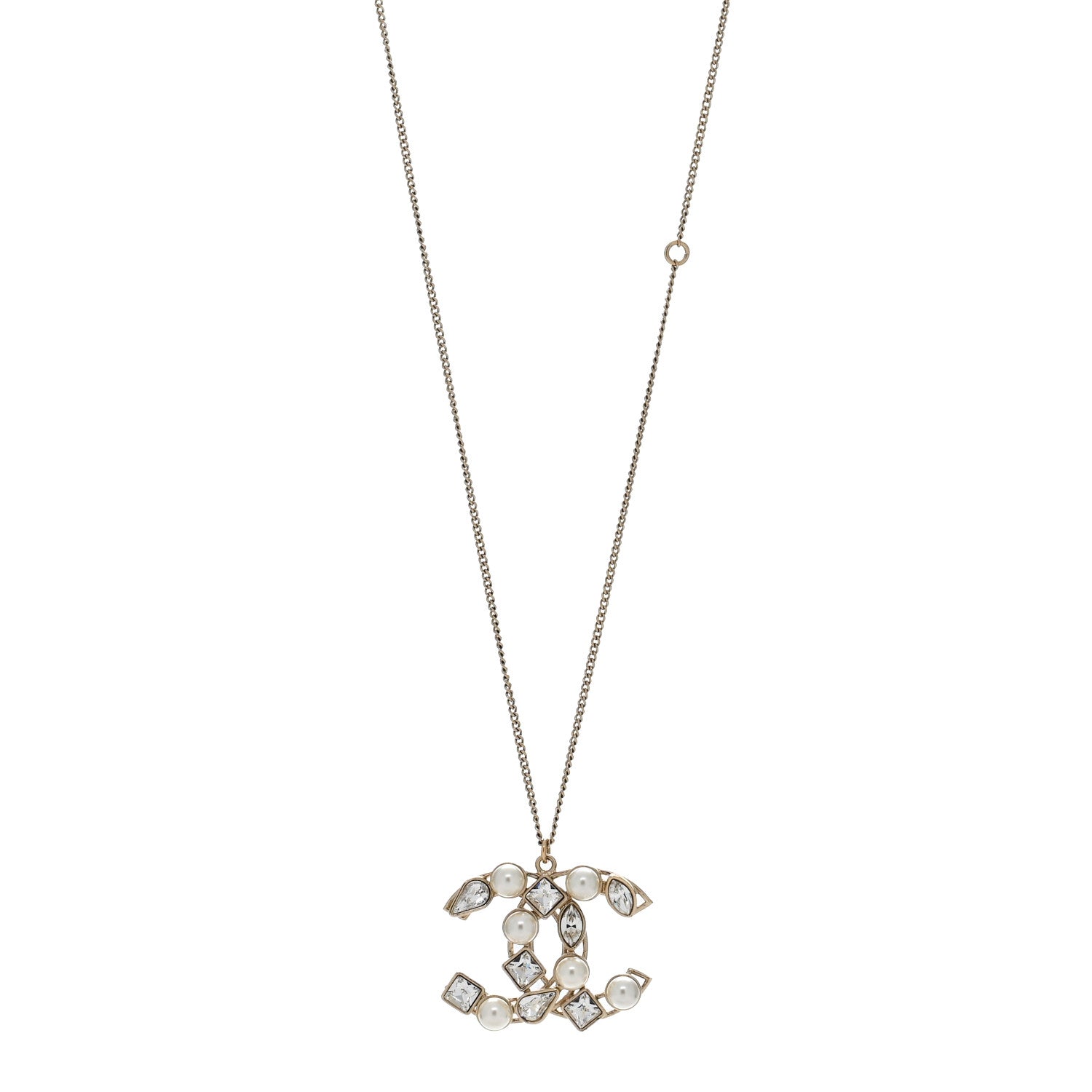 Chanel Pearl Crystal Baguette CC Pendant Necklace Gold 1 of 4