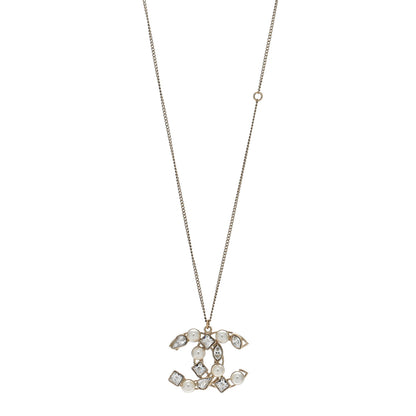 Chanel Pearl Crystal Baguette CC Pendant Necklace Gold 1 of 4