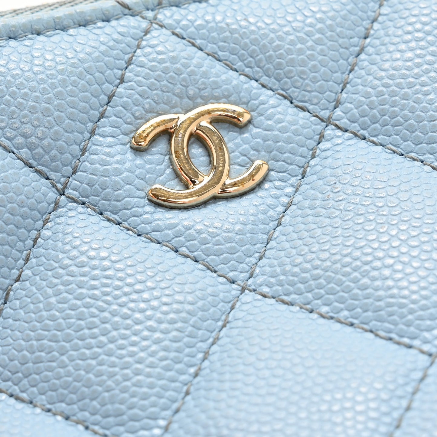 Caviar Quilted Small Cosmetic Case Light Blue