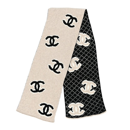 Chanel Wool Cashmere Silk CC Scarf Beige Black White 2 of 5