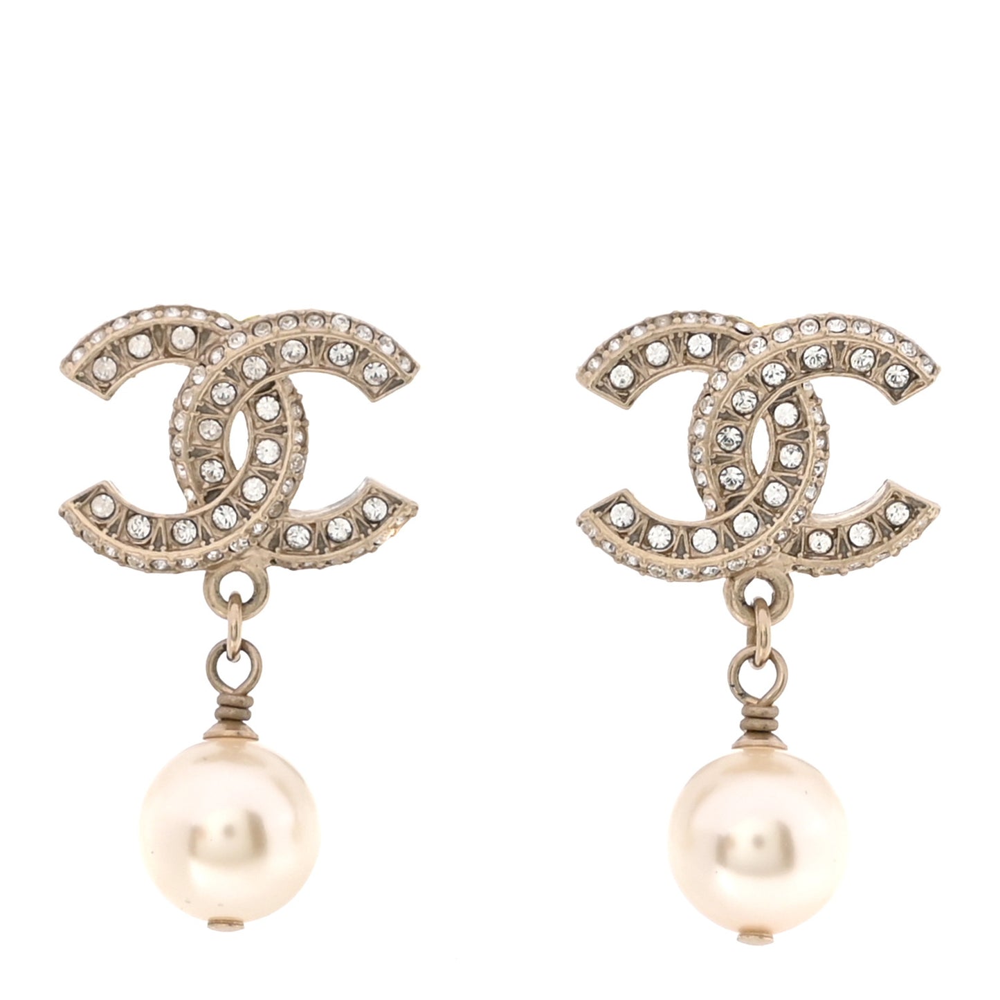 Crystal Timeless CC Pearl Drop Earrings Light Gold