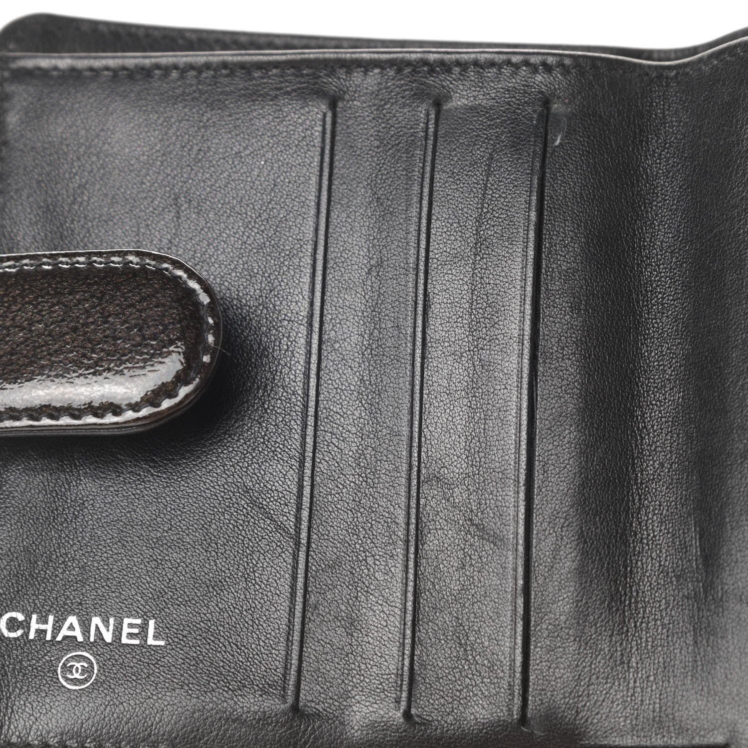 Chanel Patent Goatskin Compact French Wallet Dark Brown 10 of 12