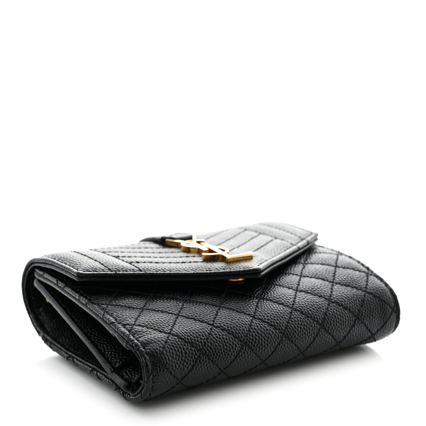 Grain De Poudre Mixed Matelasse Triquilt Monogram Compact Tri Fold Wallet Black