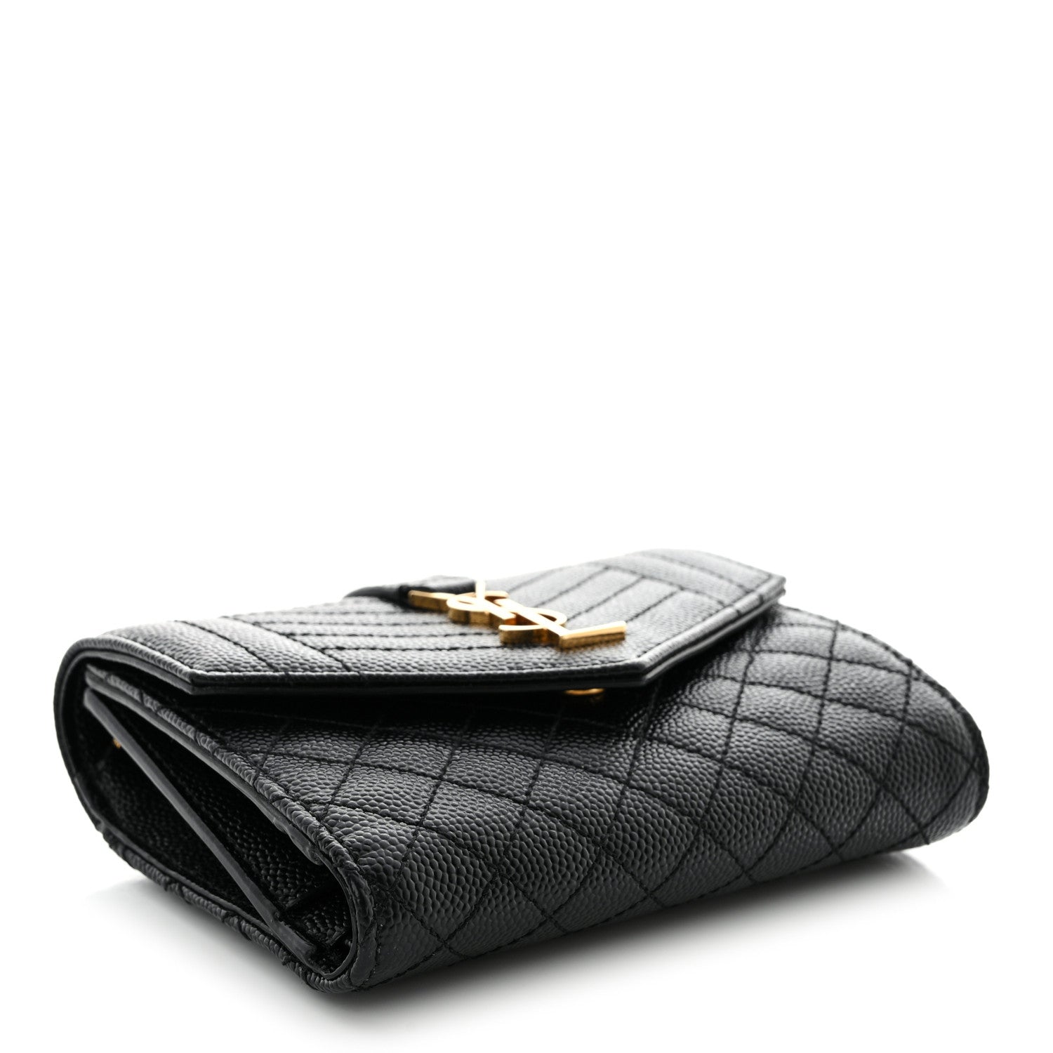 Saint Laurent Grain De Poudre Mixed Matelasse Triquilt Monogram Compact Tri Fold Wallet Black 4 of 10