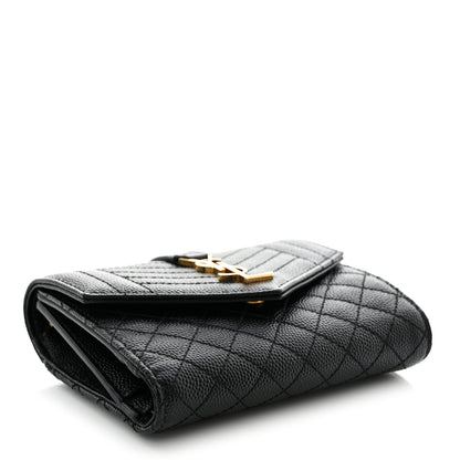 Saint Laurent Grain De Poudre Mixed Matelasse Triquilt Monogram Compact Tri Fold Wallet Black 4 of 10