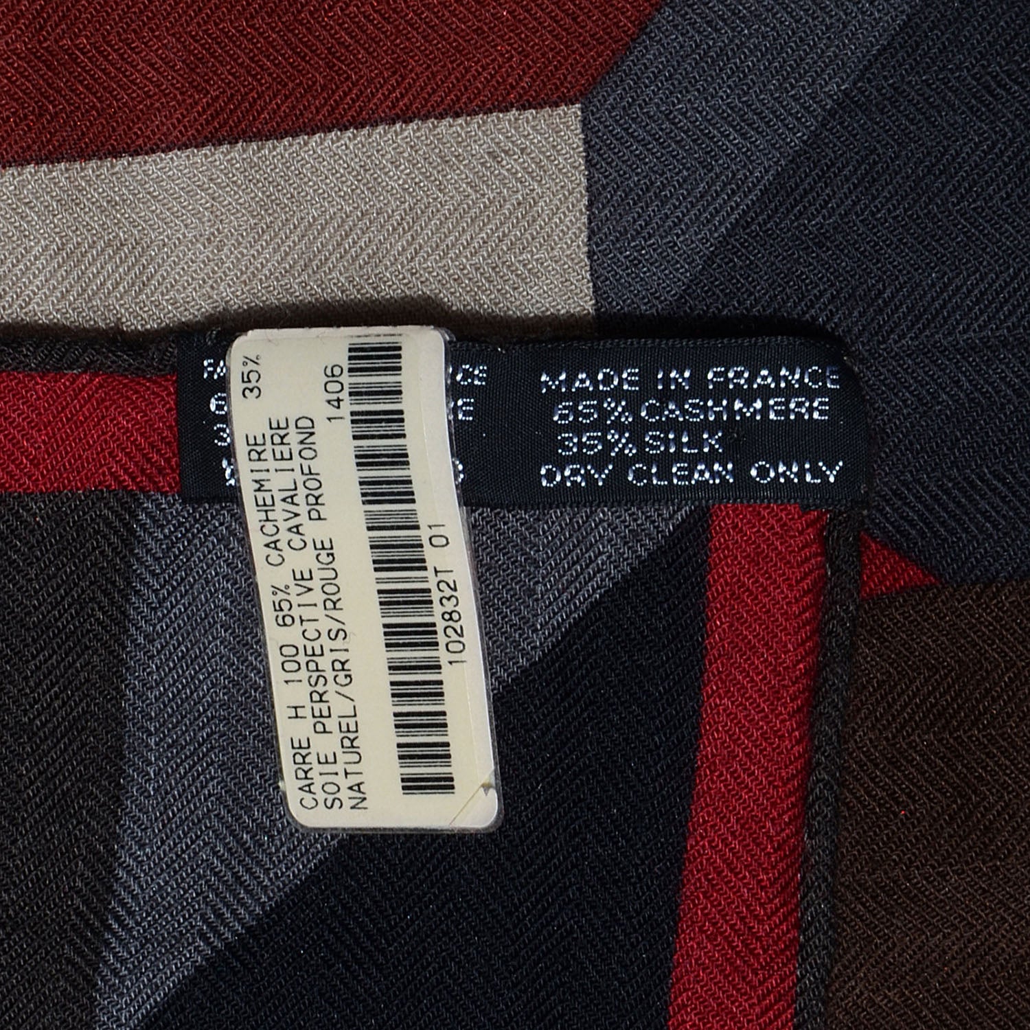 Hermes Cashmere Silk Perspective Cavaliere Scarf 100 Naturel Gris Rouge Profond 7 of 7